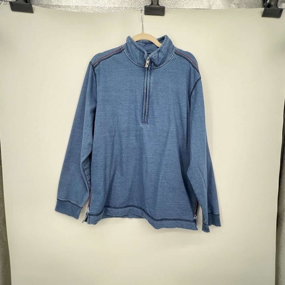 Tommy Bahama Mens Half Zip Pullover Top Sz L Blue Preppy Coastal Beachy Golf